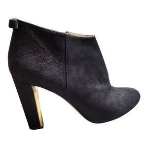 Kate Spade Suede Ankle Boots Womens 8 Black Gold Block Heel Bow Stud Italy Chic